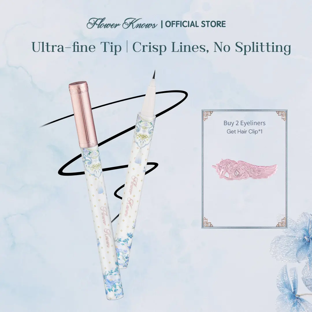 Flower Knows Butterfly Cloud Collar Collection Liquid Eyeliner, Ultra-Fine Tip, 0.5ml, Precise Definition, Waterproof, Quick-Drying, Smudge-Proof, Smooth, Versatile Colors, Perfect Ink Hue, Durable, Beauty Cosmetics, Winter Makeup Gift, Ideal for Christma