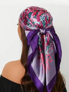 New Headscarf Four Seasons Use Luxury Printed Shawl Travel 35.4 Inch Scarf Fashion 90x90 Cm Square Towel Women's Outdoor Wrap Floral Print Shawl