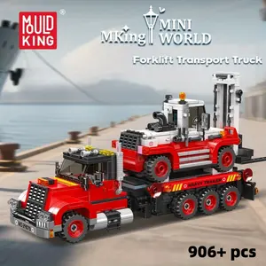 906PCS 2-in-1 Red Forklift & Transport Truck Construction Building Blocks | High-Detail Educational Assembly Toy, Adult Collectible DIY Vehicle Model Kit, Home Desk Decoration, Birthday & Christmas Gift