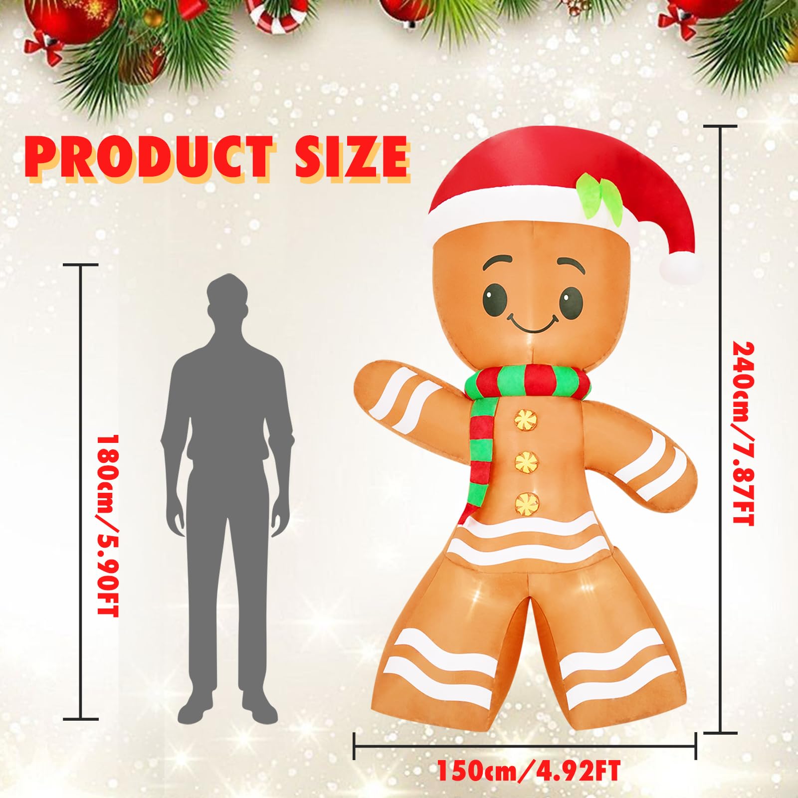 8 Ft Christmas Inflatable Gingerbread Man Decoration Outdoor with LED Lights,Funny Gingerbread Christmas Blow Up Yard Decoration for Lawn Garden Patio Holiday Party Decor 8 Ft Christmas Inflatable Gingerbread Man Decoration Outdoor with LED Lights,Funny Gingerbread Christmas Blow Up Yard Decoration for Lawn Garden Patio Holiday Party Decor
