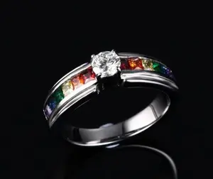 Quality 316l Stainless Steel "Never Fade” Rainbow Pride Zirconia Ring (6-11)