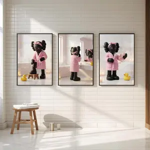 Funny Bathroom HypeBeast Kaws Style Wall Art Poster Set Of 3, Kaws Inspired Bathroom Decoreful Print, Fun Bathroom Giftful Decore, Kaw Gift
