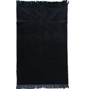 Solid Simple Velvet Islamic Prayer Rug - Black