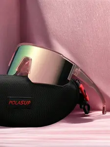 Unisex Polarized Sunglasses, Geometric Gradient Lens, Tr90 Frame, Sporty Style, Breathable & Durable, All-Season Use