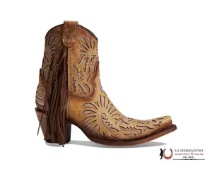CORRAL SHORT BOOT LD SAND/SILVER INLAY & EMBROIDERY & FRINGES -C3827