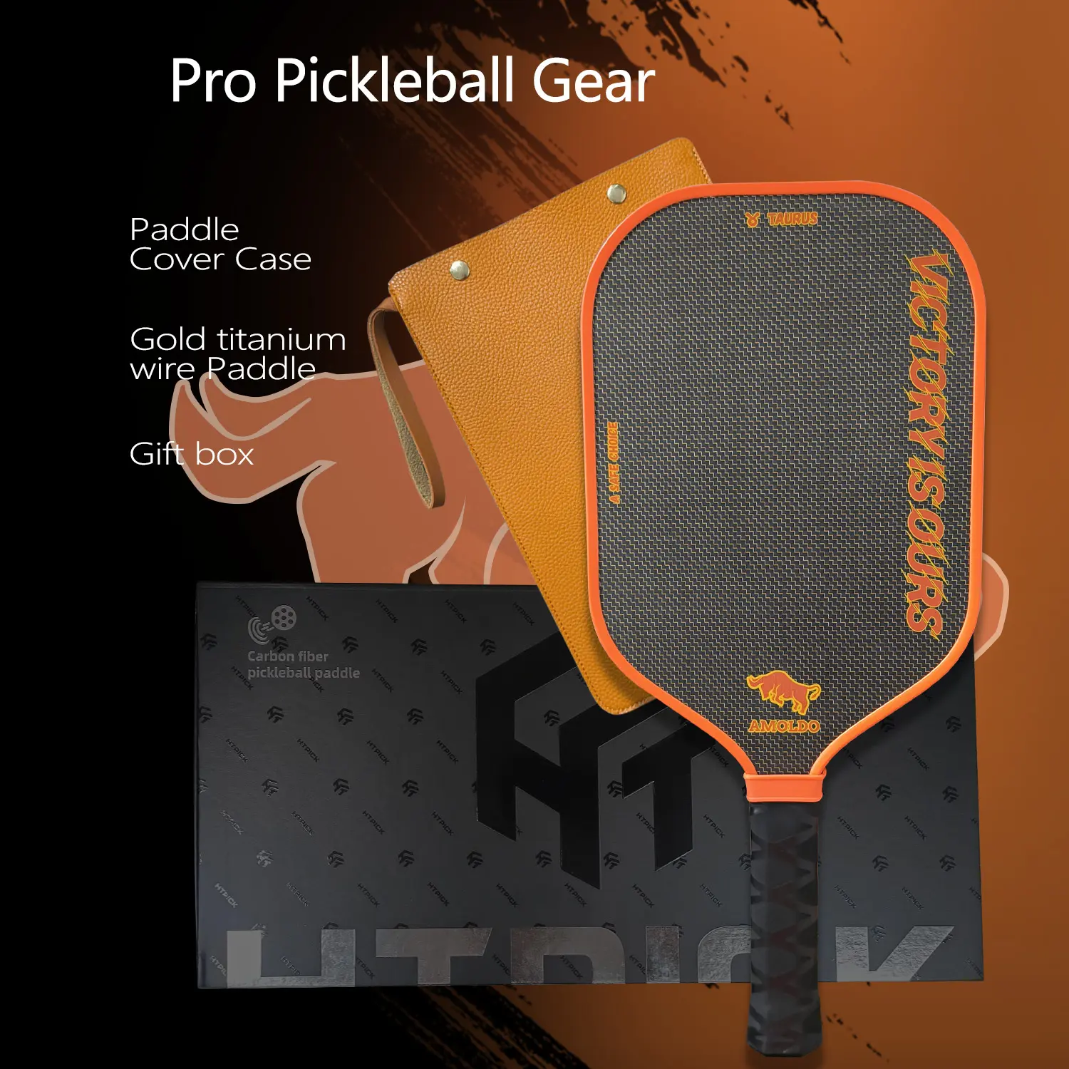 HTPICK Gold Titanium Wire & Carbon Fiber One-Piece Hot-Pressed Advanced Pro Pickleball Paddle-Ultralight, Durable, High-Impact Offensive Design