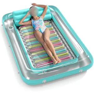 4 in 1 Inflatable Tanning Pool Lounger Float - Sunbathing Lounge Floatie Raft Toys, Water Filled Tanning Bed Mat Pad Blow Up Kiddie Pool with Ball Pit for Adult, Kids (L)