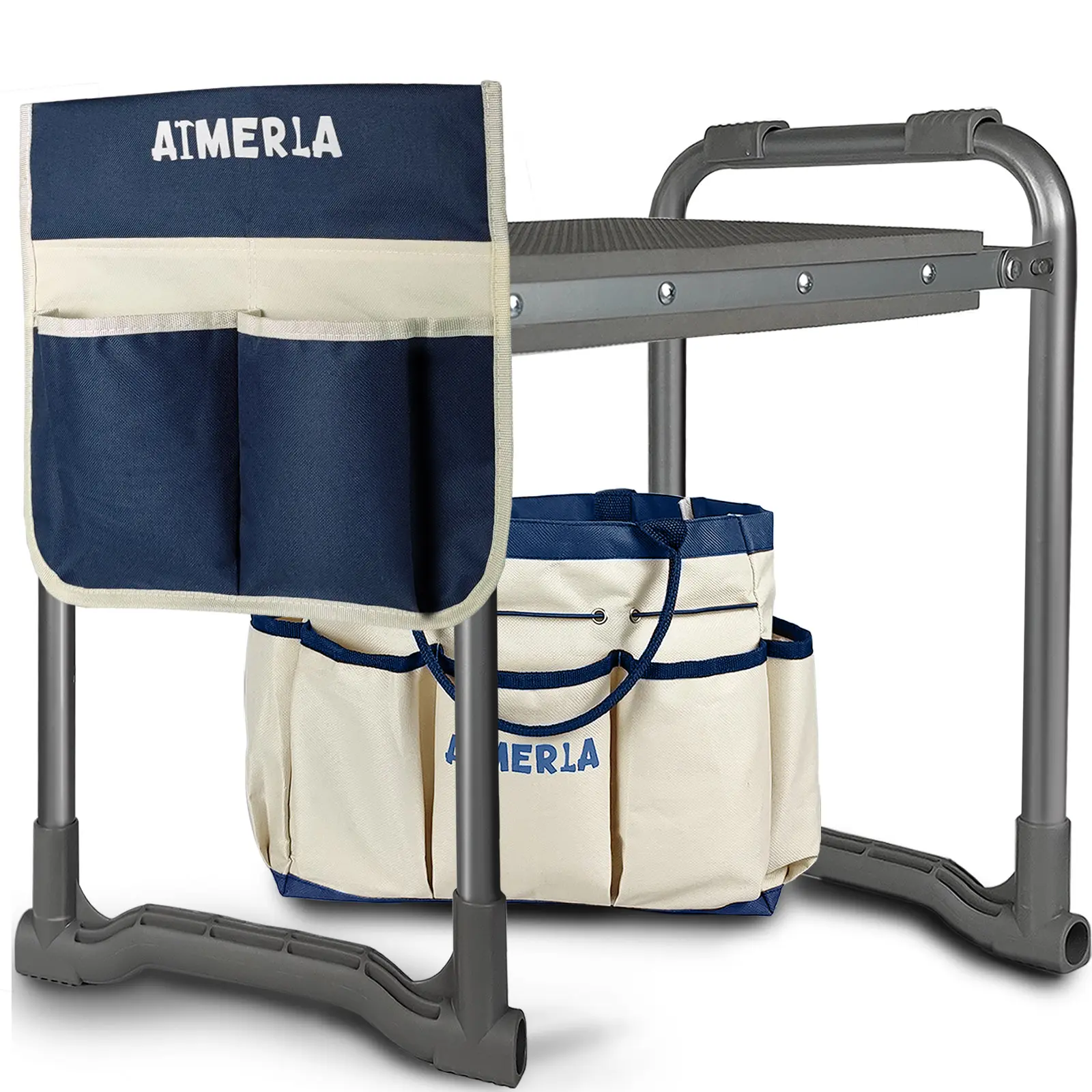 Aimerla K3 Foldable Garden Kneeler Seat Heavy Duty [Upgraded Widened Thick Kneeling Pad] Durable Garden Stool with Large Garden Tool Bags with Pockets - Portable Garden Bench Gardening Gifts for Parents