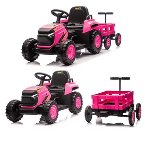 12V Electric Kids Ride On Tractor with Removable Garden Trailer, 8-Wheel Battery Powered Vehicle with Remote Control, Adjustable Speed up to 2.5 Mph, Max 66 Lbs Load, LED and Play Function, Ideal Outdoor Play Toy for Kids 3-8 Years Old