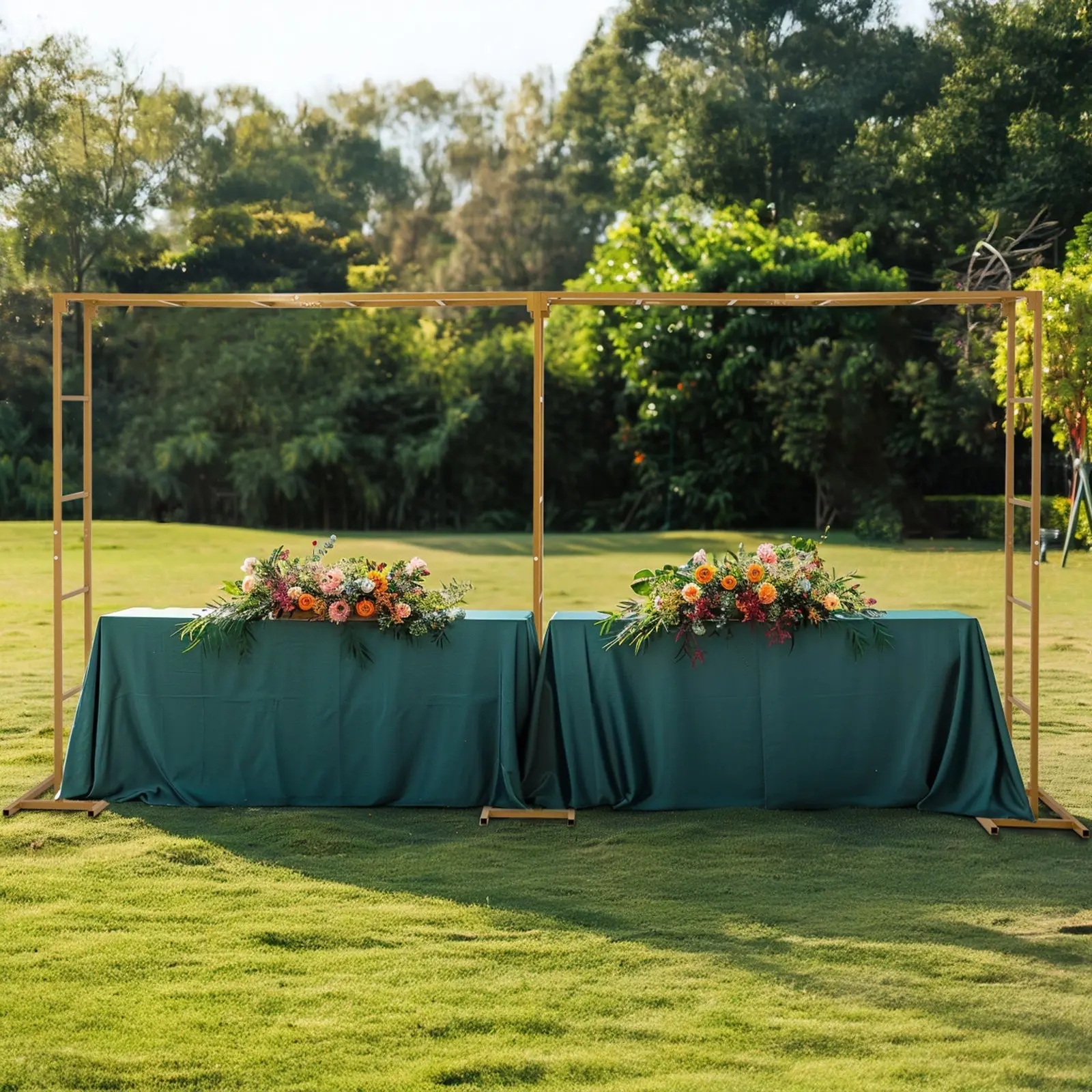 6ftx12ft Gold Rectangular Arbor - Freestanding 6ft High Over-the-Table Stand, Double-Frame Backdrop Stand for Floral Balloon Décor, Wedding Use, Rectangular Shape