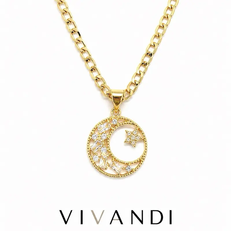 Vivandi Celestial Moon & Star Pendant Necklace