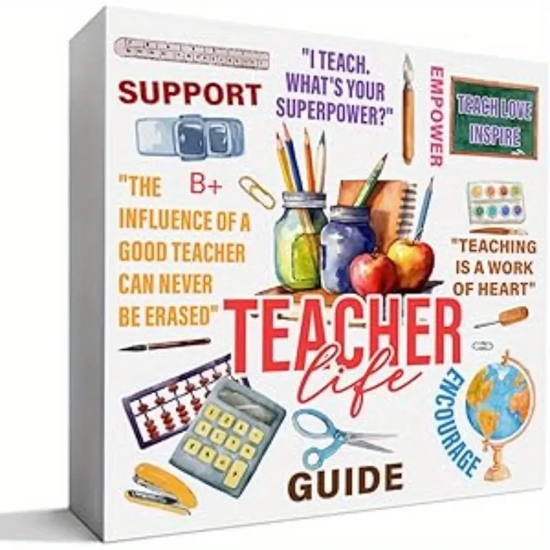 Teacher Appreciation Gifts for Women Men, Thank You Gifts for Teacher Christmas Birthday Teacher's Day Retirement Gift Graduation Gifts for Teacher, Teacher Life, Wooden Box Sign Desk Decor 5x5 inch