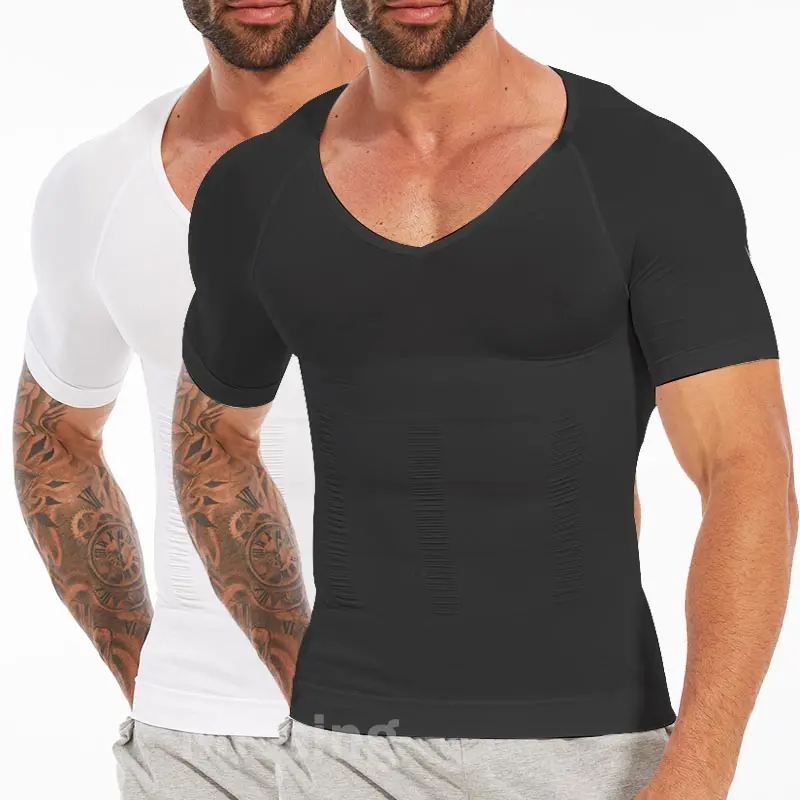 CATTIBOR Menswear Compression Shaper Top - Men's Slim-Fitting Solid Shapewear Top, Short Sleeve No-Run Vest Underwear, One Size for Indoor & Outdoor Use (All Seasons)
