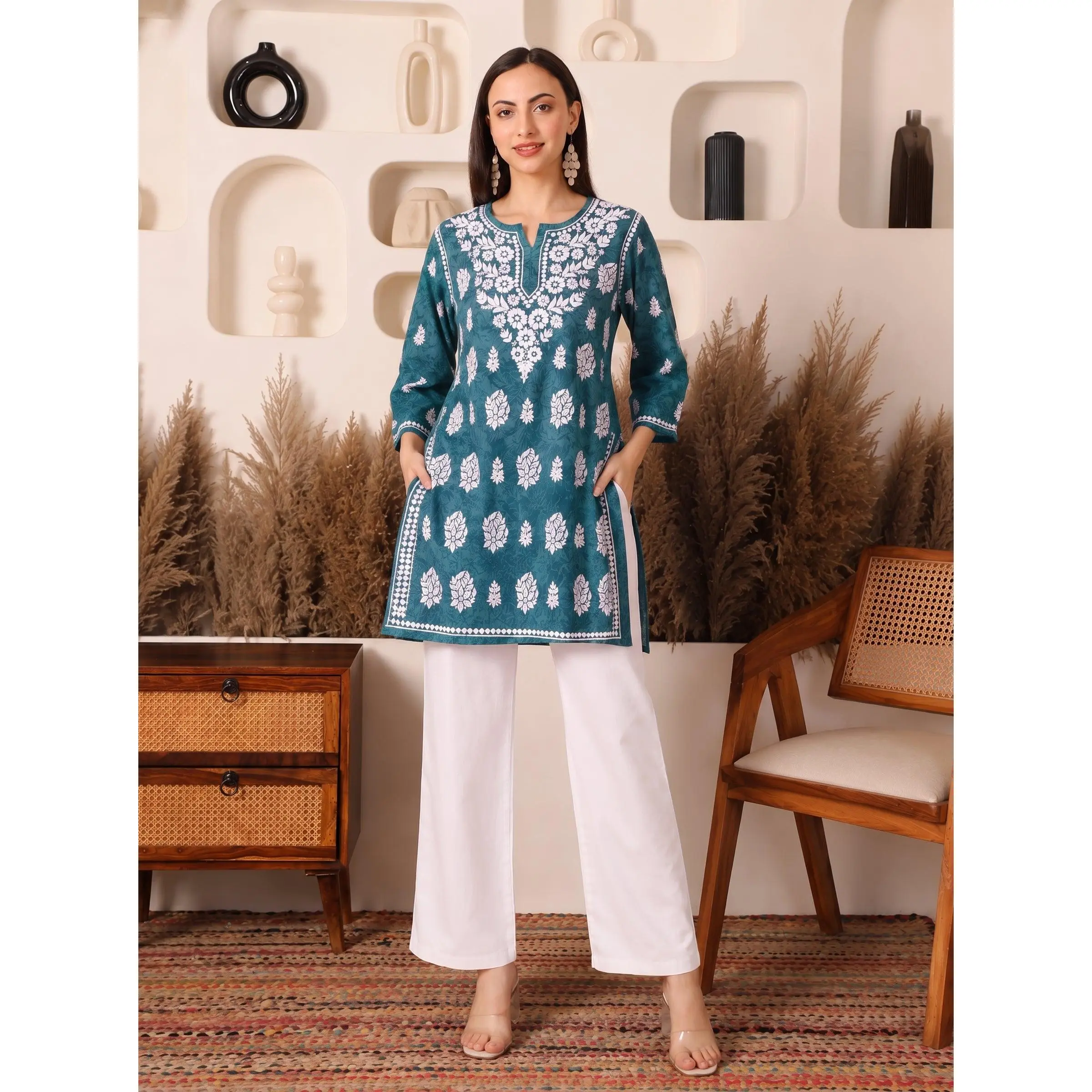 Safiya Cotton Teal Printed Kurta