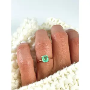 Natural Colombian Emerald Solitaire Ring in Solid Gold