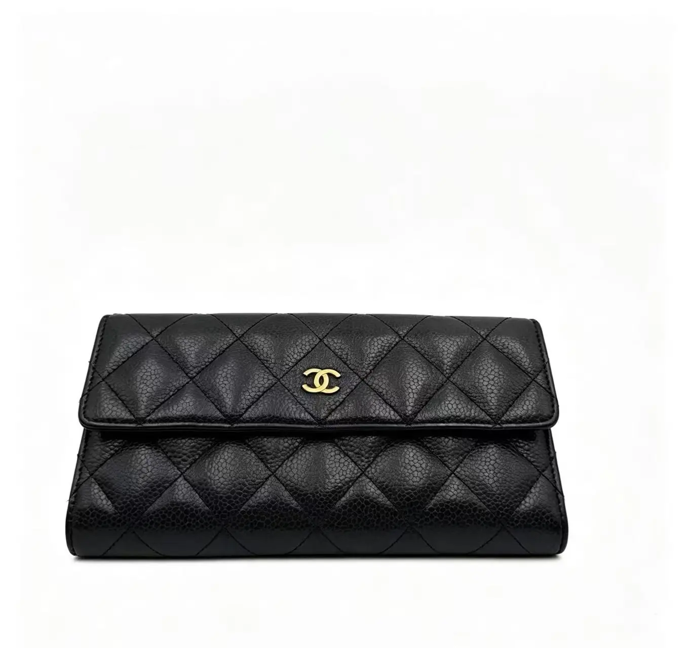 Pre-owned CHANEL H5 classic diamond check long wallet, made of black caviar cowhide (lychee pattern)h17851
