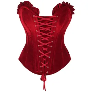 Top Drawer Dark Red Velvet Lace-Up Steel Boned Overbust Corset