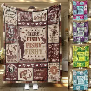 Fishing Theme Digital Print Blanket, Soft Flannel Throw for Sofa Bed, Perfect Gift for Dad Brother Uncle Grandpa, Birthday Father's Day