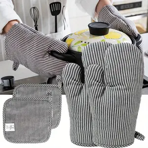 4PCS Oven Mitts with Pot Holders, Heat Resistant Cotton Microwave Gloves, Kitchen Mitts for Baking Cooking BBQ