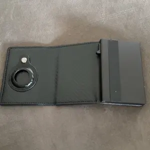 Mens Smart Wallet Card Holder for AirTag: Leather,  RFID Blocking, Slim, Carbon Fiber, Minimalist - 6-9 Card Capacity | ID Window | Cash Slot