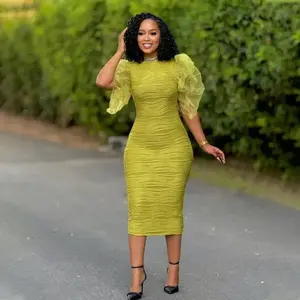New African Fashion Women Dress O Neck Ruffle Sleeves Package Hips Bodycon Dress Office Lady Evening Birthday Party Vestidos Formal Womenswear