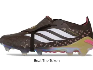 Fold-over tongue football cleats with vintage pattern upper, translucent multi-stud sole balances grip and flexibility, tight lace system prevents foot sliding during fast sprints and tackles.