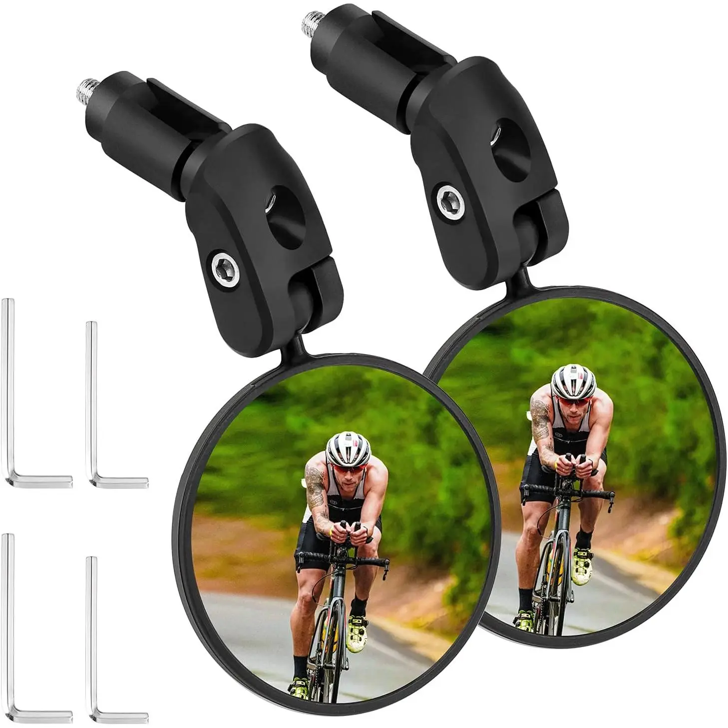 2pcs Bike Mirror, Bar End Bicycle Riding Rearview Mirrors for Handlebars, Adjustable 360 Degree Rotatable Convex Mirror for Mountain Road Bikes