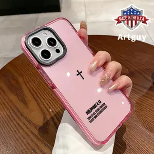 Phone Case for iPhone 16 Plus 15 Pro Max 14 13 12 11 Cross Sacred Bible Verse Philippians Pattern Non-Yellowing Shockproof Soft Silicone Fashion Transparent Cover