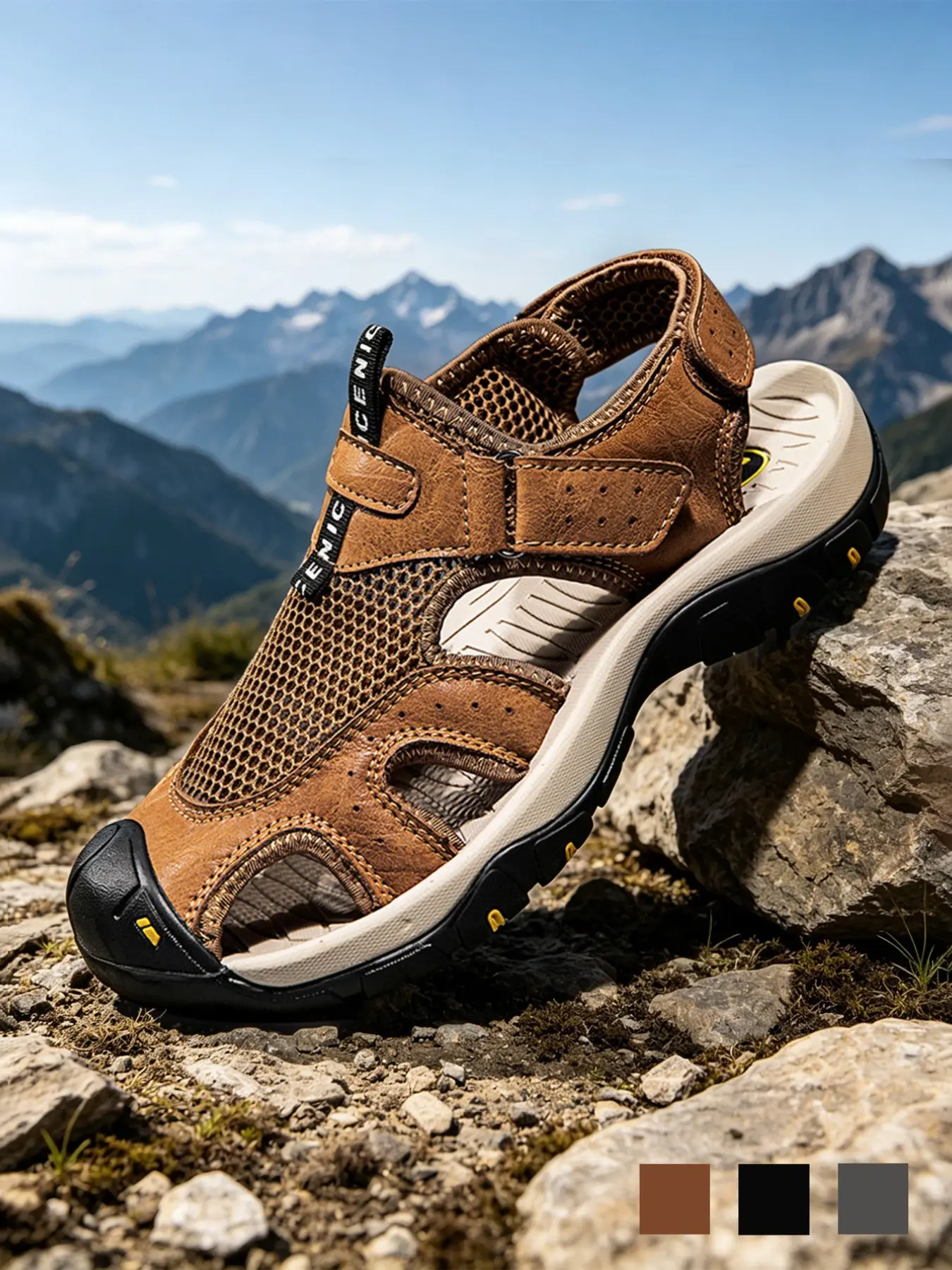 Men's Closed Toe Sandals, Trekking Sandals, Summer Outdoor Sandals, Breathable Mesh Lightweight Non-Slip Wide Width Adjustable Rubber Toe Bumper Hook Loop Strap Flat Heel for Hiking Walking Beach Vacation Travel Casual Wear size 11-15