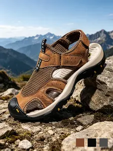 Men's Closed Toe Sandals, Trekking Sandals, Summer Outdoor Sandals, Breathable Mesh Lightweight Non-Slip Wide Width Adjustable Rubber Toe Bumper Hook Loop Strap Flat Heel for Hiking Walking Beach Vacation Travel Casual Wear size 11-15
