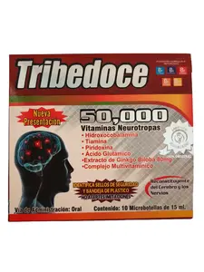 Tribedoce Multivitaminico TRIBEDOCE 50,000 Healthcare Fitness Supplement Edible Dietary Bathroom Oral Administration 10 Microbotellas de 15 ml with Hydroxocobalamin and Glutamic Acid