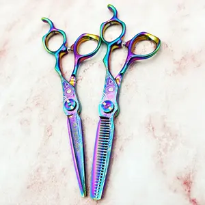 Wingsbro Colorful Pattern 6.0 Inch Professional Hair Cutting Scissors, Flat Cut Thinning Shears, Sparse Texture Trim, Barber Tools, Hair Cutting Accessories