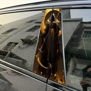 2pcs Hooded FigureGolden Crescent MoonCrescent Staff Car Sticker B-Pillar DIY Center Pillar Film Decorative Car Accessory