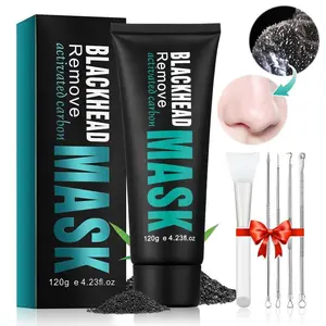 Activated Bamboo Charcoal Peel-Off Face Mask for Blackhead & Whitehead Removal – Deep Pore Cleansing, Acne Care, T-Zone Purifying Mask with Brush & Pimple Extractor Tools