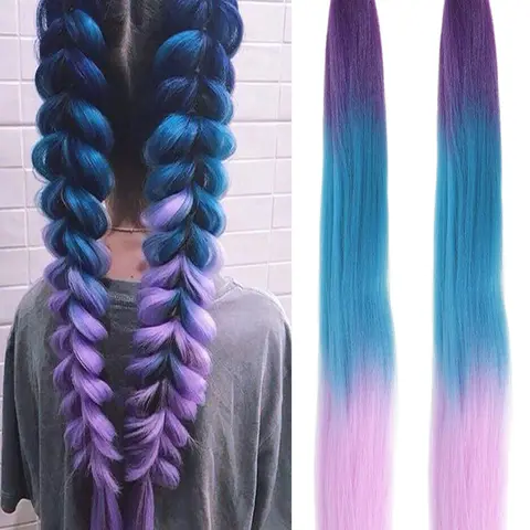 26 Inch Ombre Color Long Braided Hair Extensions, Striking Natural Fluffy Hair Pieces, Synthetic Hair Extensions for Women