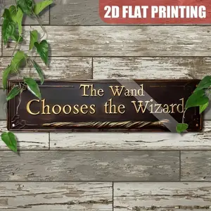 1PC Retro Style Wand Selection Wizard Decoration Sign Vintage Metal Sign - "Wand Selection Wizard" Design, Gold Round Font, Perfect for Home, Festivals, Living Room, Courtyard, Fairy Flower Garden Decoration, Ideal Birthday or Holiday Gift