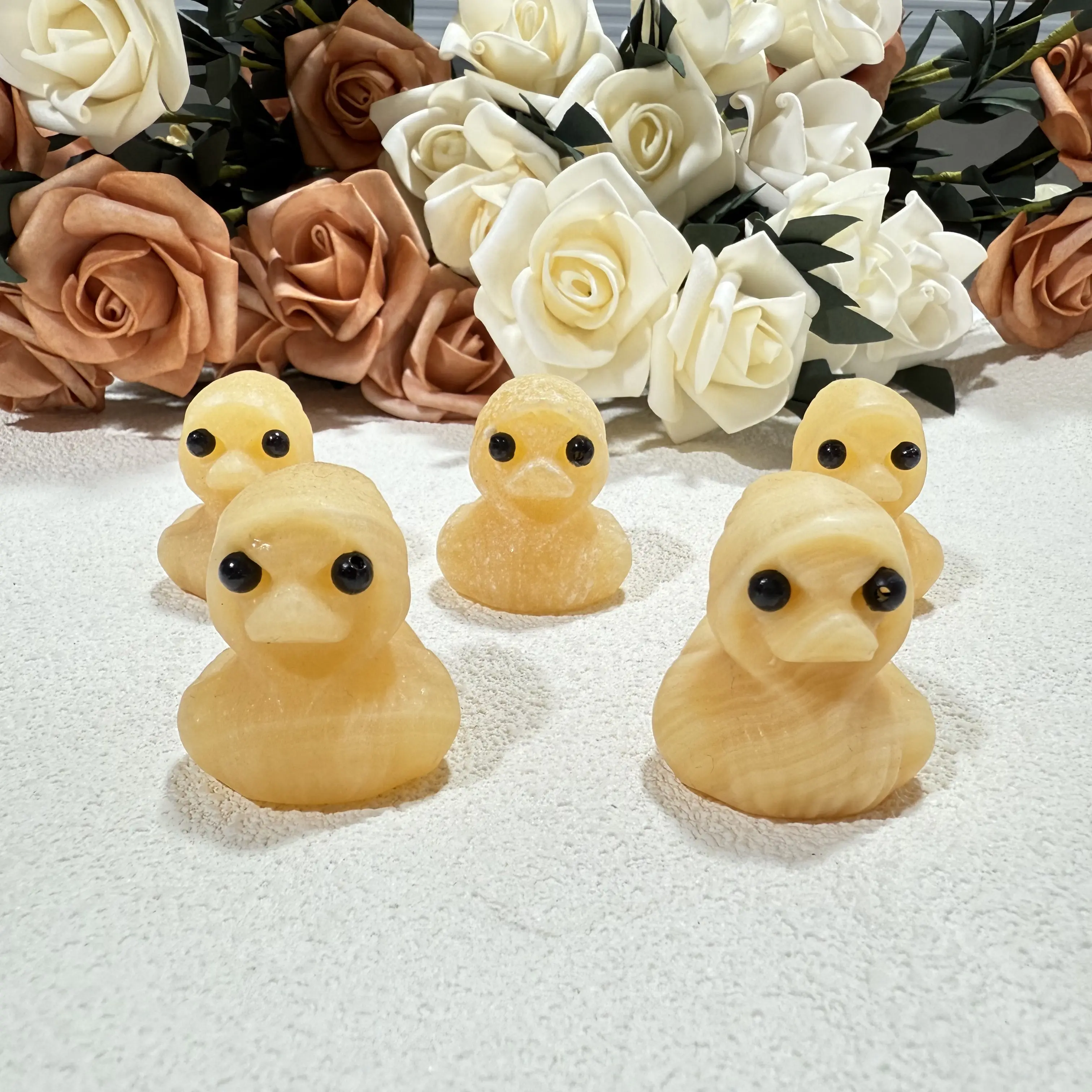 Ig Crystal Natural Crystal Little Yellow Duck Statue Healing Crystal Stone Hand-Carved Lucky Duck Sculpture Suitable For Home Desk Office Decoration-4 count