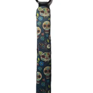 Sugar Skull Wristlet Keychain with Colorful Floral Design and Blue Strap