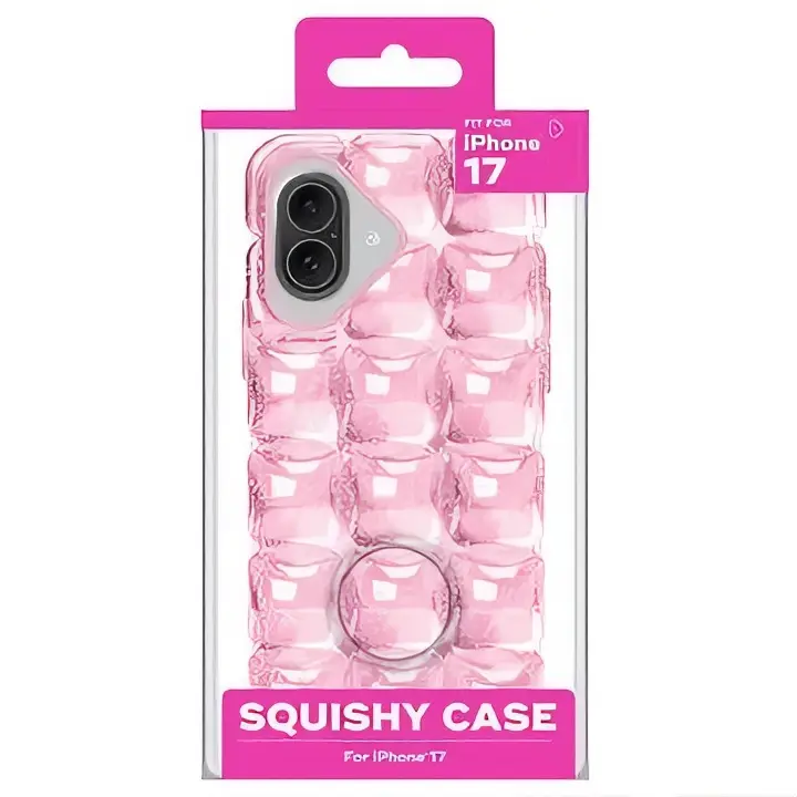 Sugarsqueez Squishy Fidget Jelly Iphone Case iPhone 17 - Pink Ice Cube Design - Protective Phone Cover - Soft & Flexible - Perfect Fit for iPho
