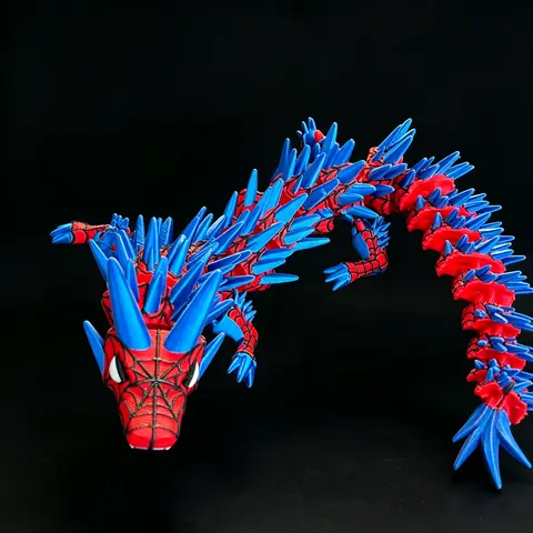 13.78in Multicolor Chevron 3D Printed Spider-Theme Dragon Art Statue, Artistic Decorative Collectible Figure, Desktop Ornament, Thanksgiving Characters Home Decor Gift