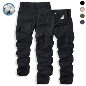 100% cotton men’s casual cargo pants—breathable, comfortable outdoor trousers with multiple pockets for hiking and camping; American hip-hop style, versatile casual wear; all-season men’s cargo long pants.