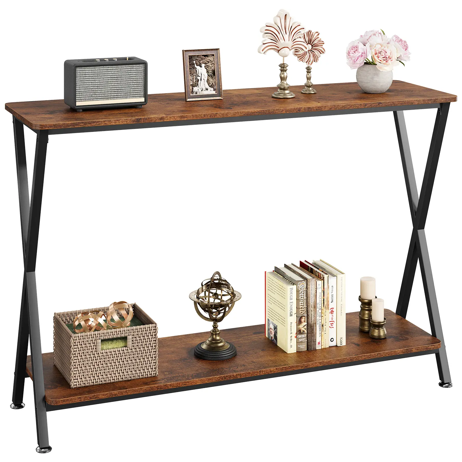 Slim Industrial Console Table for Entryway, Living Room, or Bedroom - Sofa Side Table with Storage Shelf - Space-Saving Design - Sturdy Metal Frame