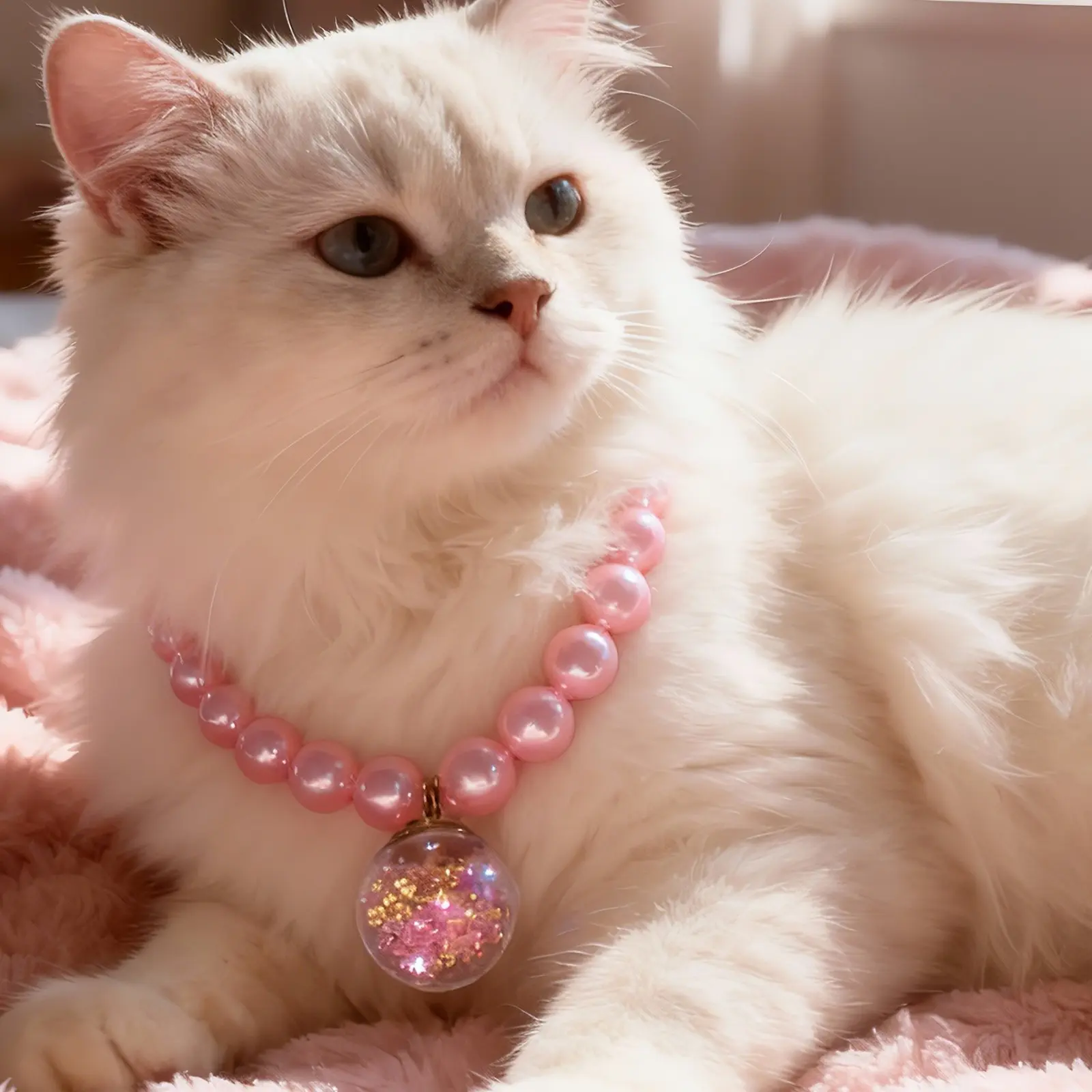 Pet Pearl Necklace Set, Handmade Elastic Cute Collar with Glitter Ball Pendant, Suitable for Cats & Dogs, Ideal for Photoshoots