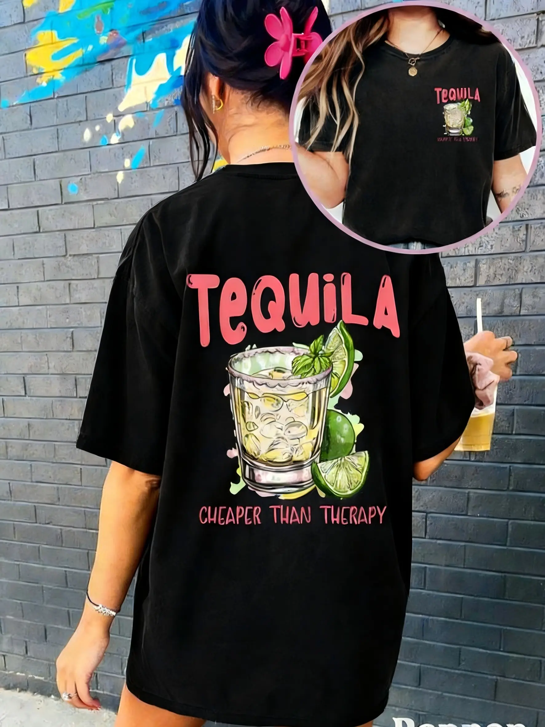 Women's Funny Slogan Tshirt, 'Tequila is Cheaper Than Therapy', Soft and Casual for Everyday Wear and Thanksgiving, Tee, Round Neck