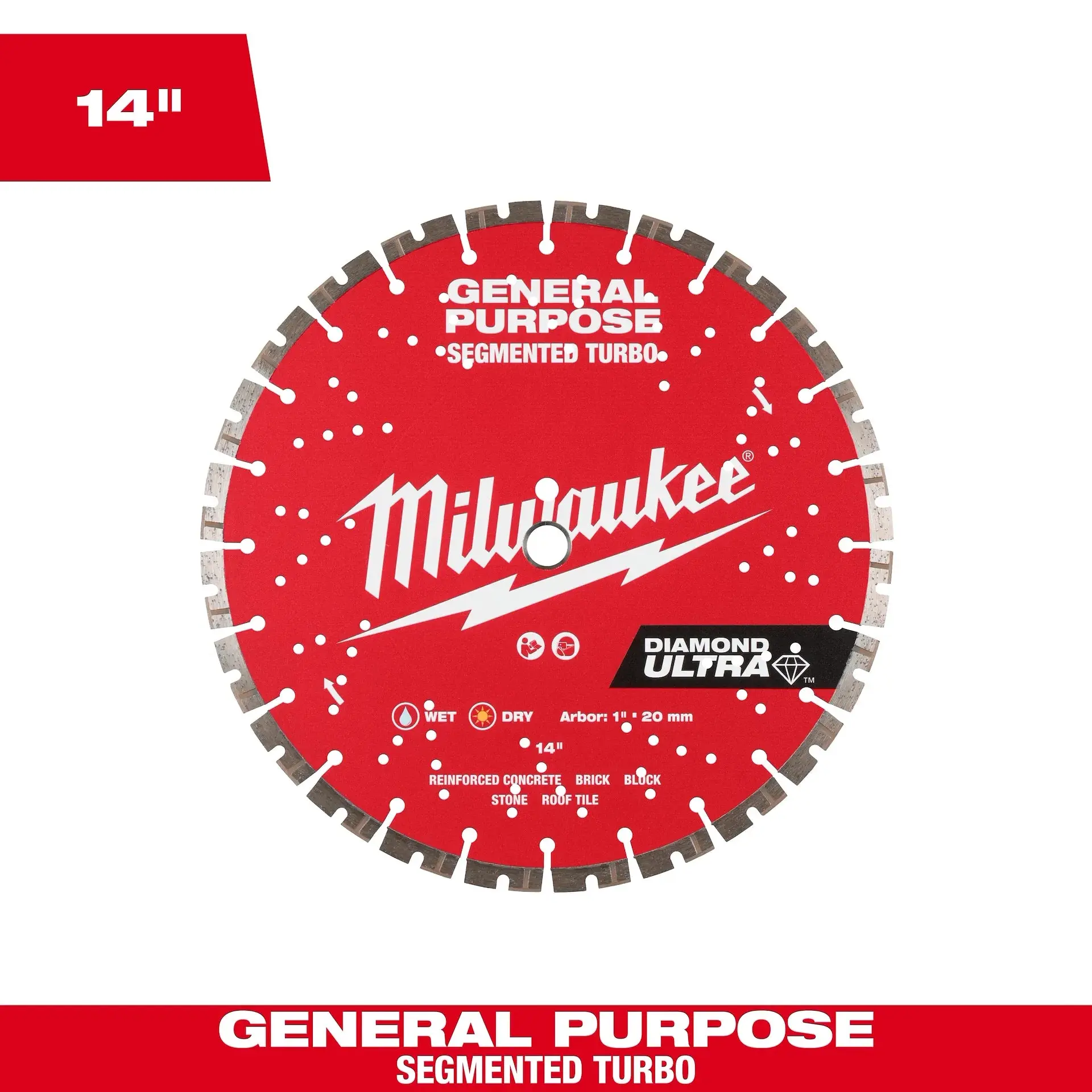 Milwaukee 49-93-7540 14-in Laser Welded Vented Core Diamond Blade - Single Blade, Arbor Mount, Wet/Dry Use for Pavers with Beveled Edge, Ideal for Concrete Cuts