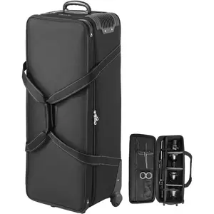 VEVOR Studio Equipment Trolley Case, 39.37 x 14.96 x 12.60 in / 100 x 38 x 32 cm, Rolling Camera Bag, Carrying Bag with Wheels Straps Padded Compartment Handle, for Light Stands, Tripods, Telescopes