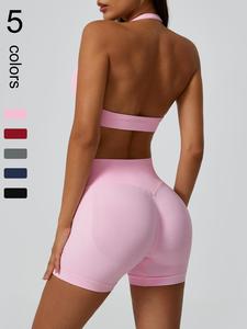 two-piece set women's solid color seamless sportswear set for yoga gym workout running, ladies summer sportswear, athleisure wear, workout running clothes, summer activewear, fitness training clothes