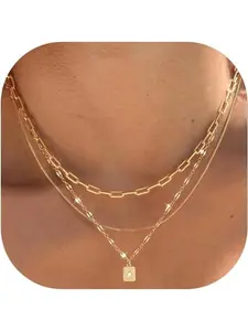 Layered Necklaces for Women, Dainty Gold Necklace Stack 14k Gold Plated Layering Beads Choker Pendant Necklace Set Simple Gold Necklaces for Women Trendy Fashion Gold Womens Jewelry Sets, Elegant Necklace, Star Necklace