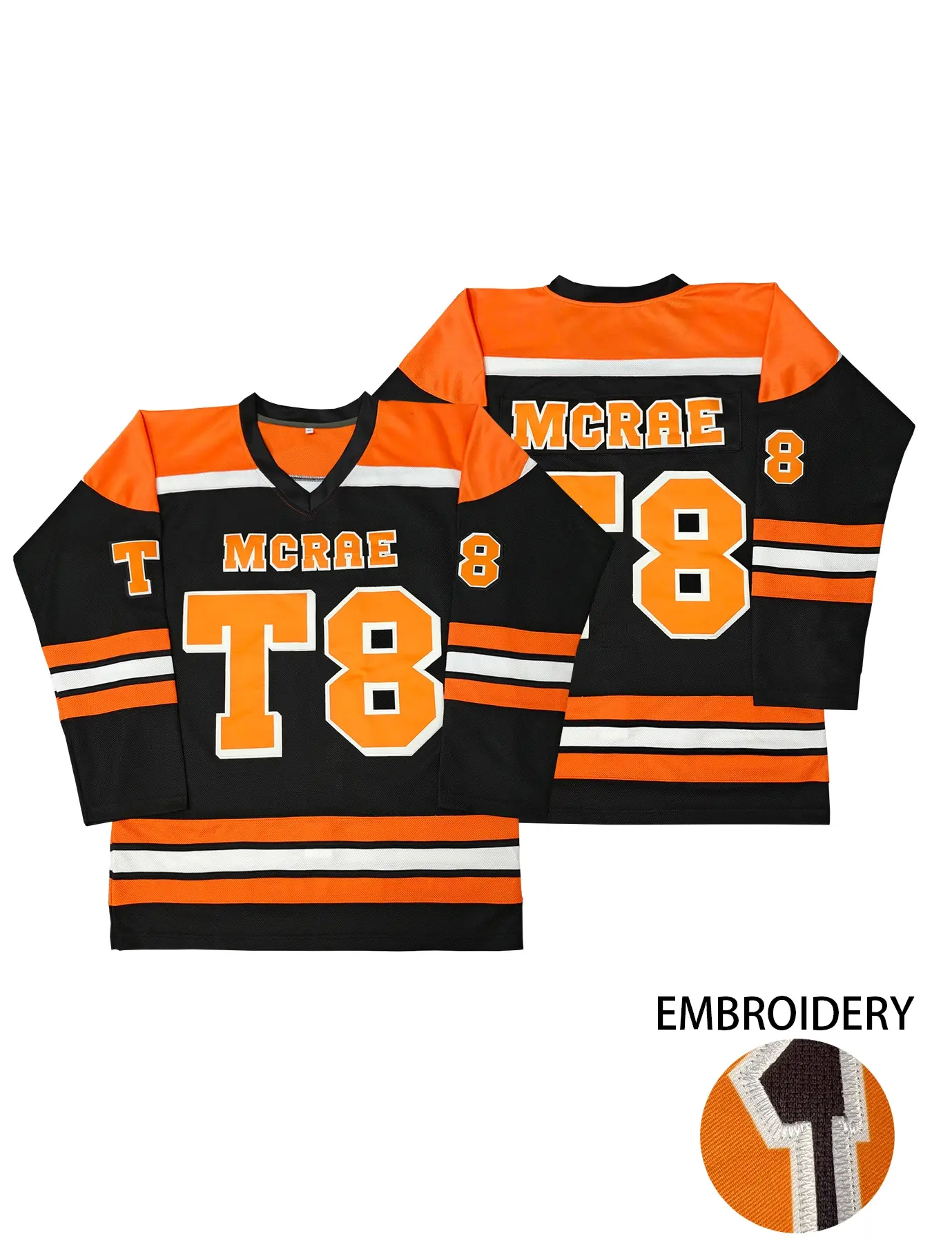 Men's Letter & Number Embroidery Hockey Jersey, T8 Ice Hockey Jersey, Vintage Long Sleeve V Neck Hockey Ball Uniform, Casual Sportswear for Men,Casual Sporty Top, Athletic Style, Athletic Tops, Athletic Shirt, Embroidered Sportswear Top
