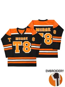 Men's Letter & Number Embroidery Hockey Jersey, T8 Ice Hockey Jersey, Vintage Long Sleeve V Neck Hockey Ball Uniform, Casual Sportswear for Men,Casual Sporty Top, Athletic Style, Athletic Tops